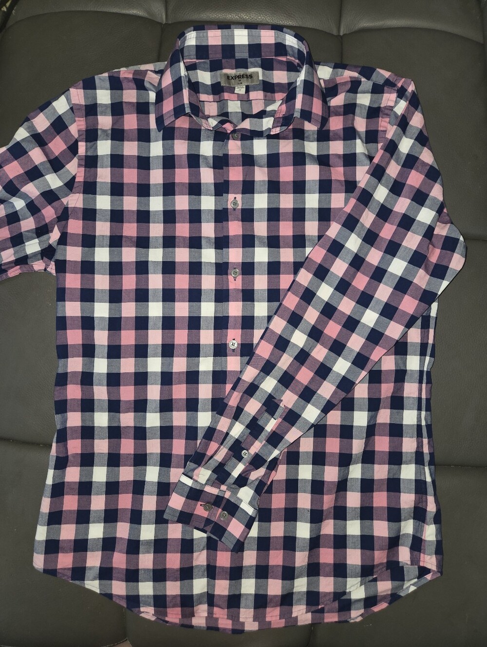 Express men's slim fit checked button up